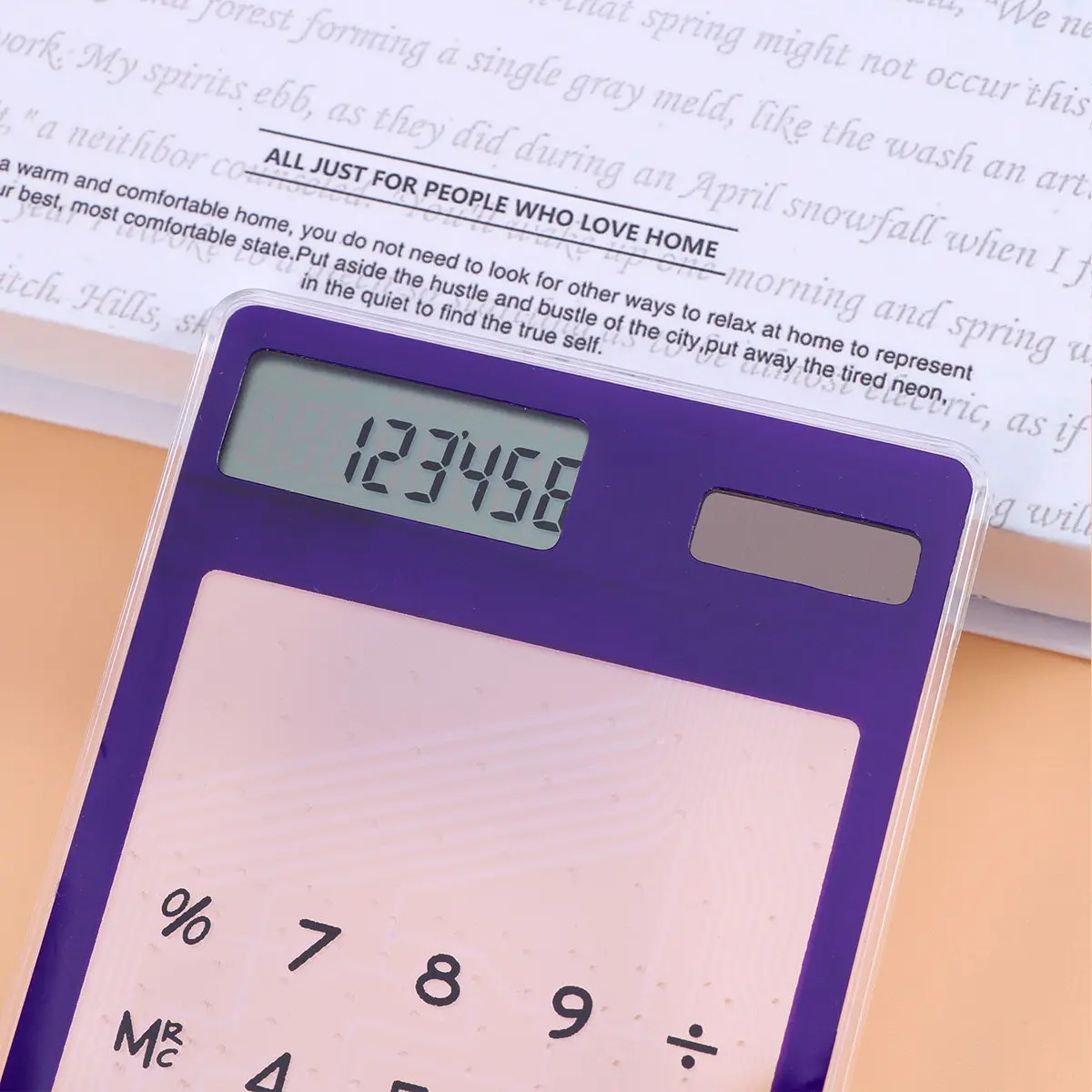 Solar Calculator Purple Transparent Touch Panel 8-Digit Display Portable Mini Calculator School Office Supplies Energy Saving