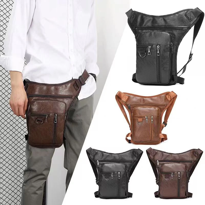 Waterproof Motorcycle Drop Leg Bag PU Leather Motorcycle Waist Bag Multifunctional Tactical Travel Bag Men Motorbike Phone Bag