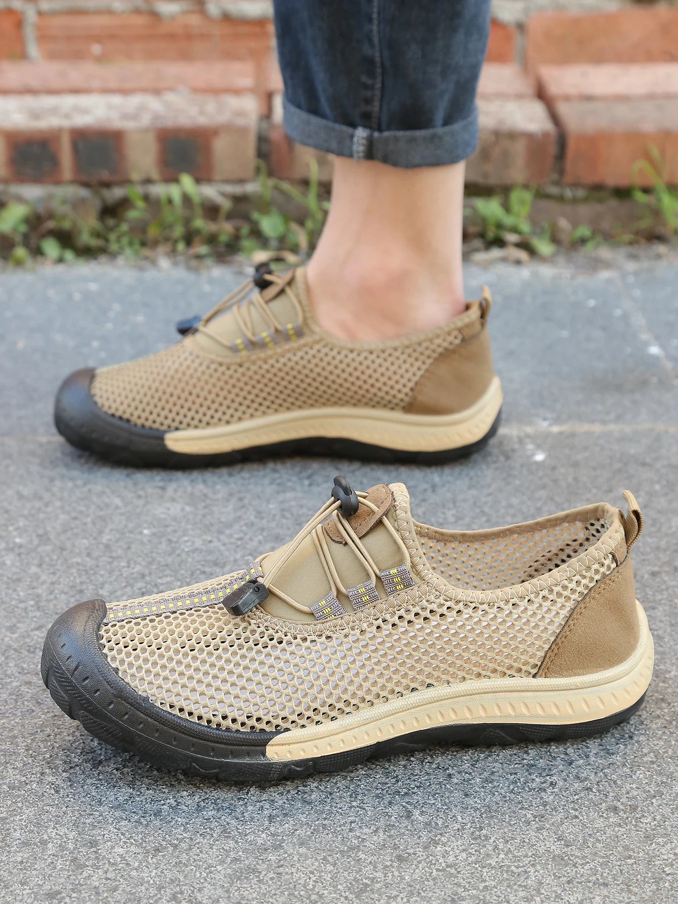 Atmungsaktive Mesh-Outdoor-Wanderschuhe für Herren, schnell trocknende Freizeitsneaker mit hohlem Obermaterial, verstellbarer Kordelzug zum Hineinschlüpfen, Alltagsschuhe – Detail 11