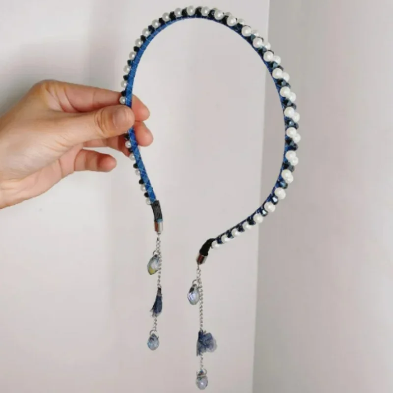 

Hoops Ladies Bezel Hair Accessories Crystal Tassel Pearl Headbands for Women Girls Sweet Thin Earrings Rhinestone Hairbands Hair