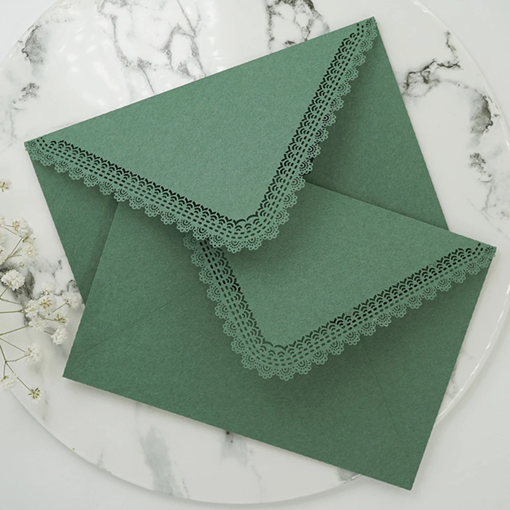 Vintage Hollow Lace Pure Color Triangle Envelopes For DIY Card Storage Wedding Invitation Party Supplies Student Stationery