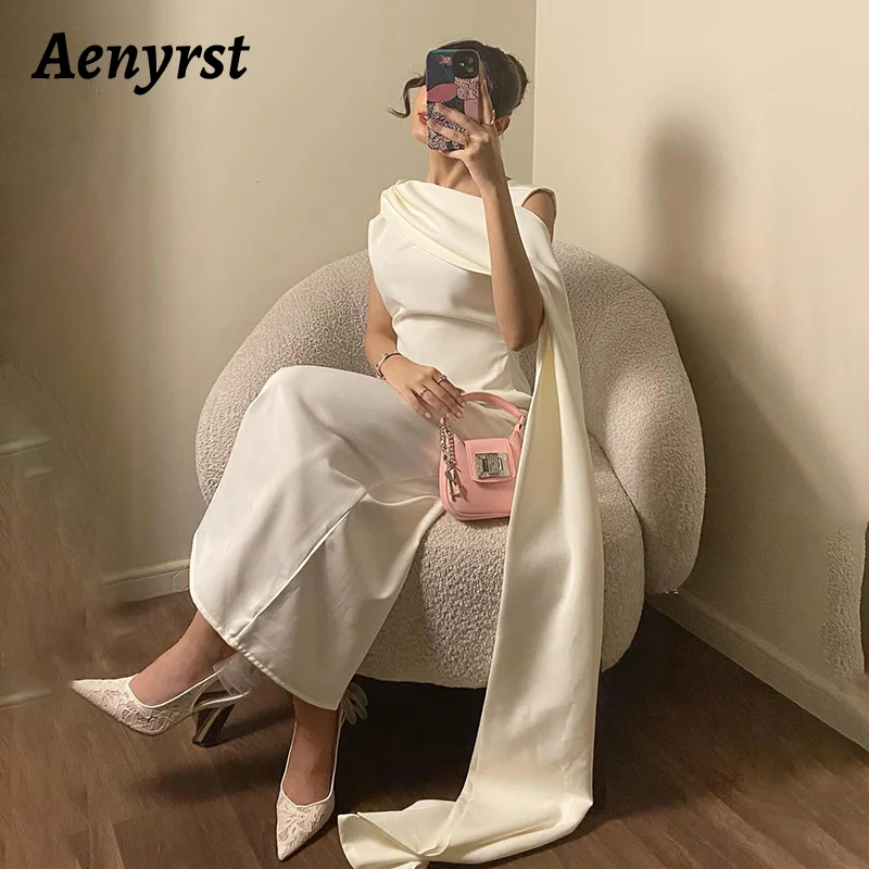 Aenyrst Arabia Saudita elegante vestido de graduación para mujer personalizado Beige vestidos de noche de fiesta hasta el tobillo vestidos para