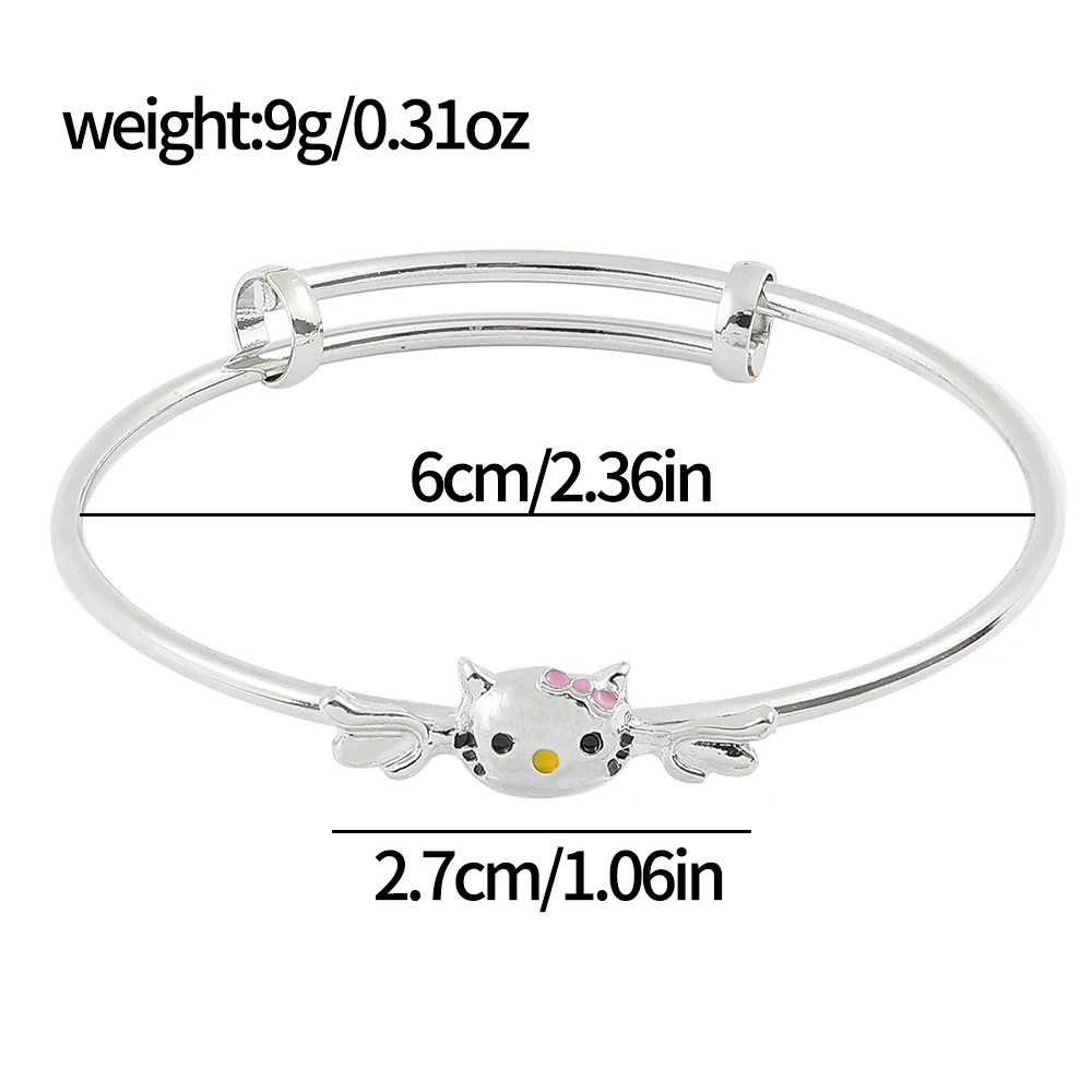 Anime Sanrio Hello Kitty Bangle Cute Cartoon Figure Kitty White Metal Badge Bangle Bracelet Kawaii Jewelry Accessories