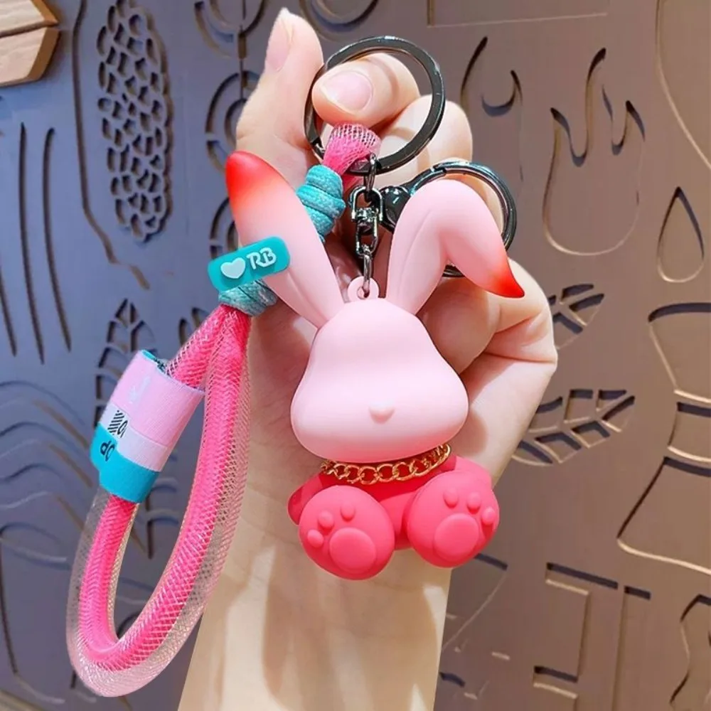 سلسلة مفاتيح أرنب متدرجة عصرية للنساء من عام الأرنب، قلادة حقيبة ظهر رائعة لطيفة، حلية حلقة مفاتيح السيارة