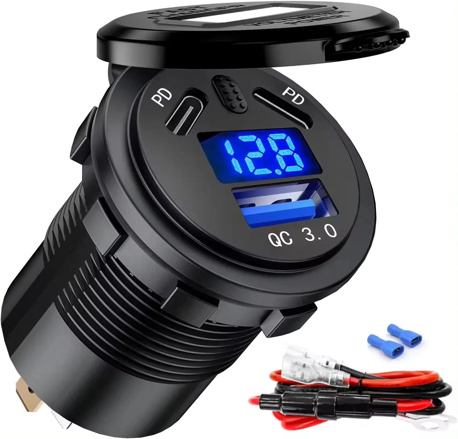 

Тройное автомобильное зарядное устройство USB 12В с двумя портами USB-C PD 45W и QC3.0 18W, автомобильная USB-розетка с вольтметром и кнопочным переключателем