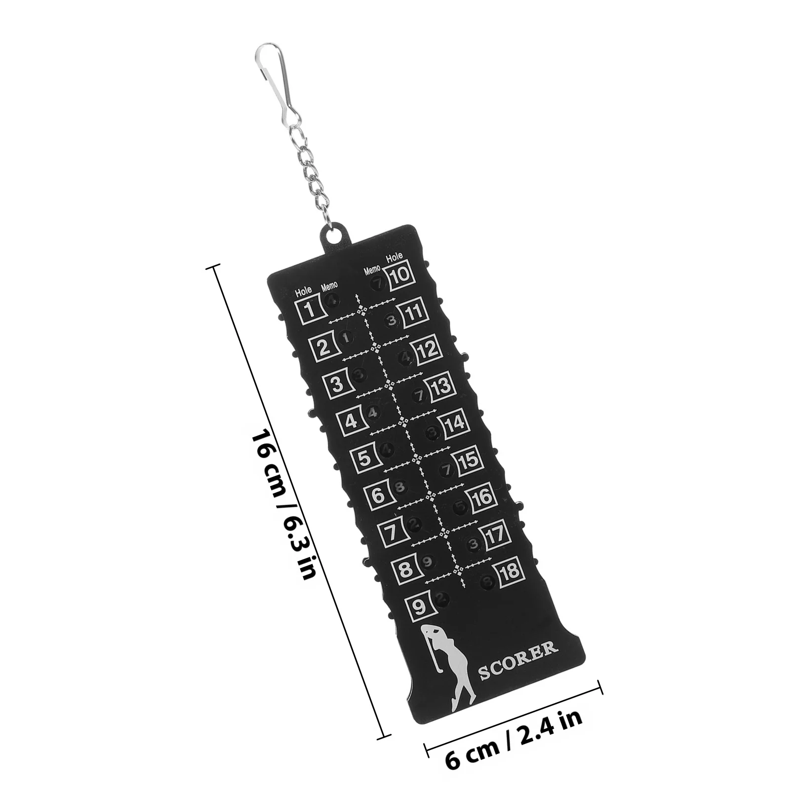 18 ホール ゴルフ スコア カウンター ブラック プラスチック メタル 155x60x5mm ストローク ショット キーパー キーホルダー デザイン ゴルファー向けポータブル