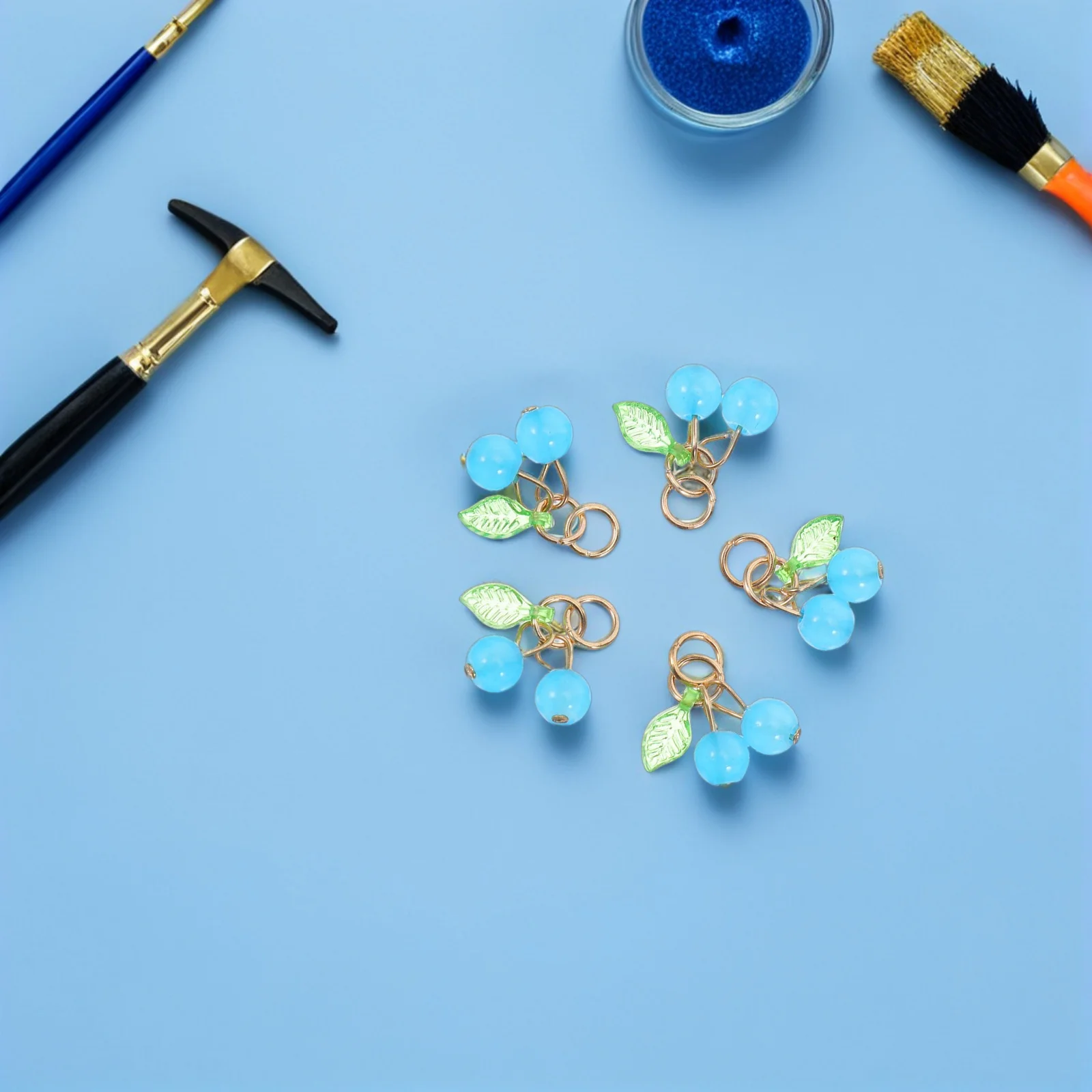 

50pcs 3D Cherry Charm Bulk Blue Plastic Fruit Pendants For Diy Jewelry Making Craft Accessories Necklace Bracelet Keychain
