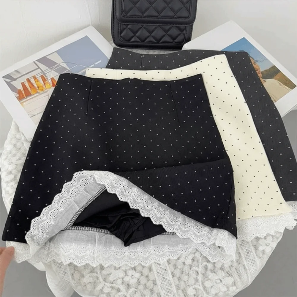 Sweet Elegant Mini Skirt High Waist Lace Ruffles Polka Dot Skirt Retro Style Polka Dot Pattern Bodycon Skirt Women Summer Wear