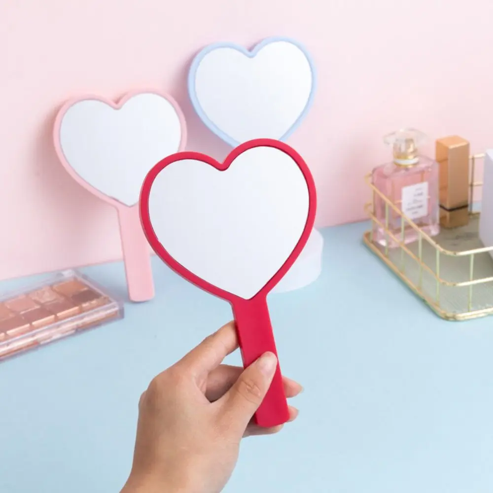 Durable Cute Heart Handle Mirror Sweet Compact Love Makeup Mirror High Definition Personalized Vanity Mirror Dressing