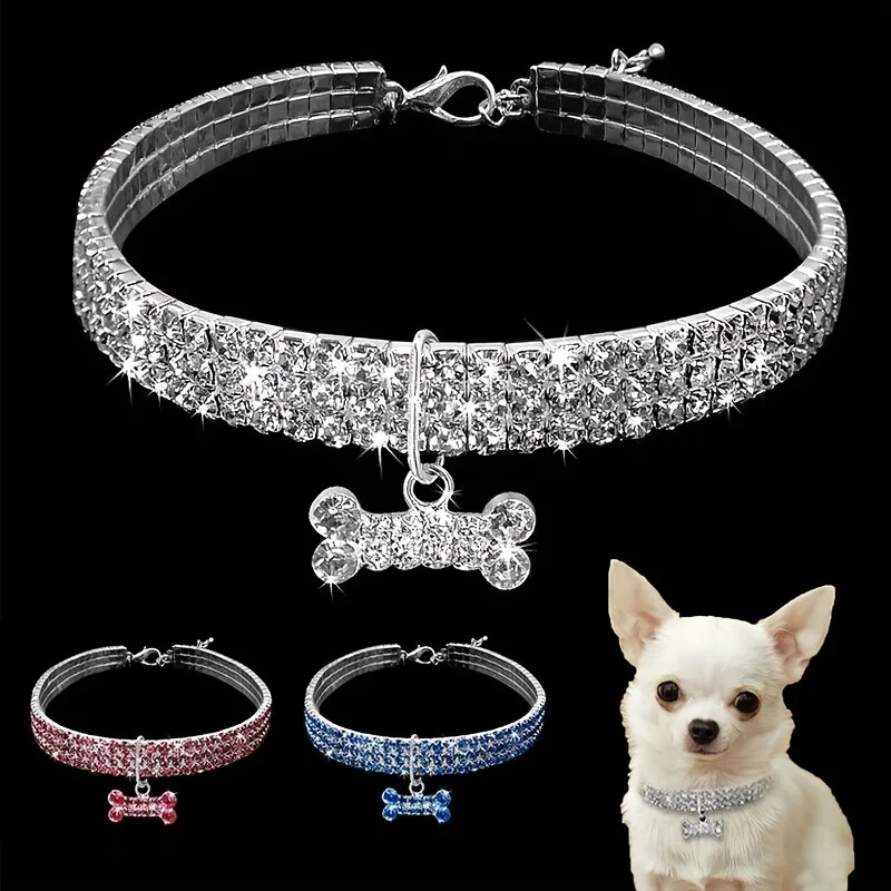 Bling Bone Pet Collar - regulowany naszyjnik dla małych psów i kotów - urocze i fantazyjne akcesorium dla szczeniąt - dodaje stylu i glamour