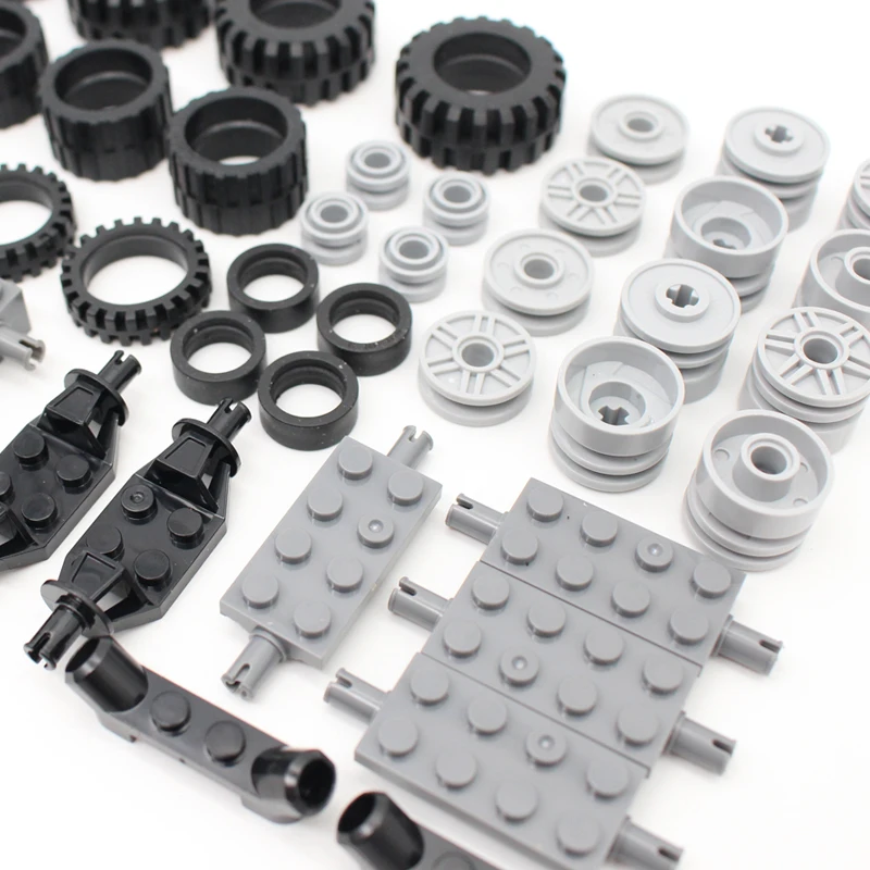 56PCS/lot Moc Technical Wheel Building Blocks Bricks Pin Tyre Axle Connector Car Technology Automobile Parts Set Toy