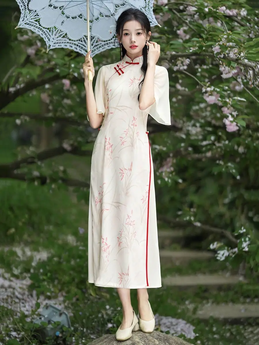

Новый Ao Dai Cheongsam — легкое летнее платье для выпускного, упрощенный современный дизайн, элегантный традиционный вьетнамский наряд