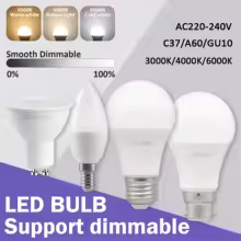5 Stück dimmbare LED-Birnen (E27, B22, E14, GU10, 3000 K/4000 K/6000 K, AC220-240)