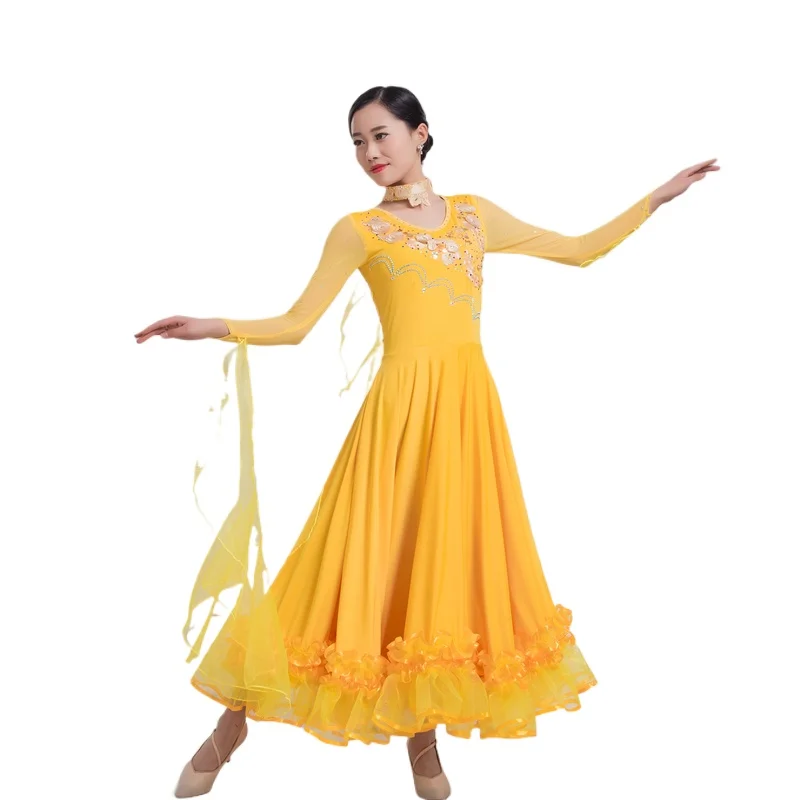 

New Hot Diamond Modern Dance Dress Ballroom Dance Dress Ballroom Dance Waltz Large Swing Dress Performance Competition Clothing