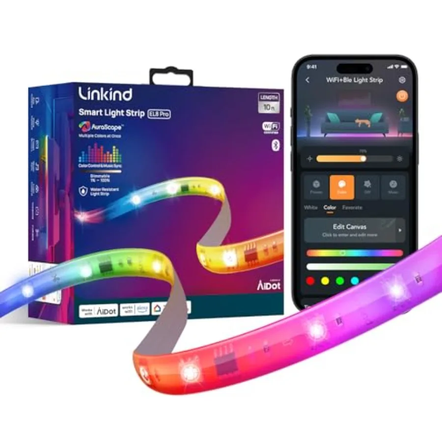 10Feet Smart LED Strip Lights - AuraScape Segmented Color Changing WiFi Light Strip - Compatible with Alexa and Google Home - D