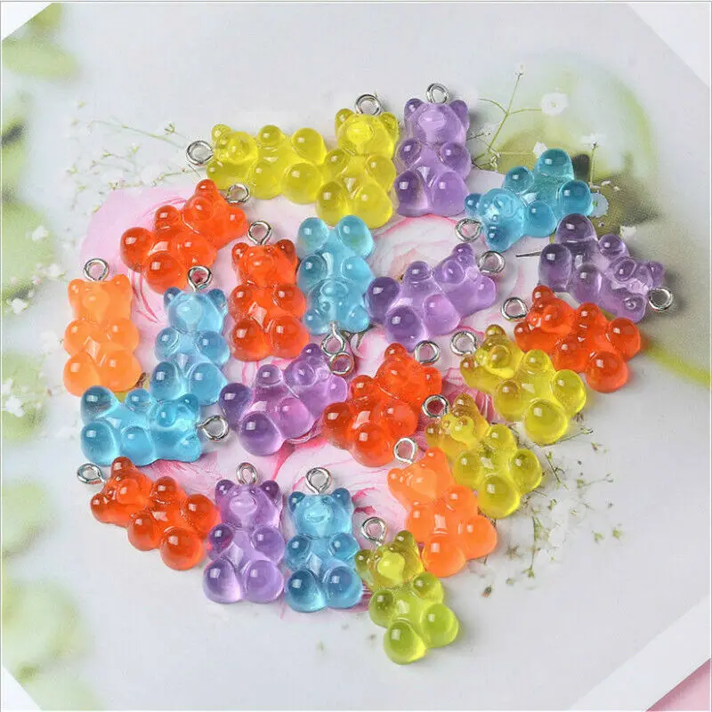 50/10pcs Colorful Gummy Bear Pendants Charms For Necklaces Bracelets DIY Jewelry Making Cute Animal Resin Charm Jewelry Findings