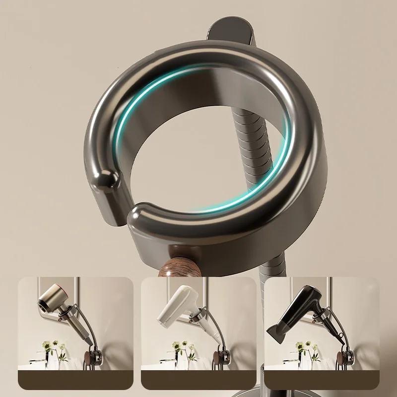 Soporte giratorio para secador de pelo perezoso, estante de almacenamiento de conducto de viento montado en la pared sin perforación para baño, estante de almacenamiento ajustable para secador de pelo