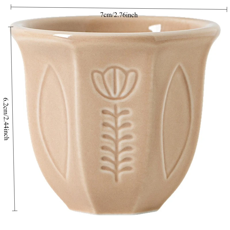 Embossed Tulip 6-piece Set 100ml Middle Eastern Small Arabic Style Ceramic Espresso Cup Dopamine Color - view 5