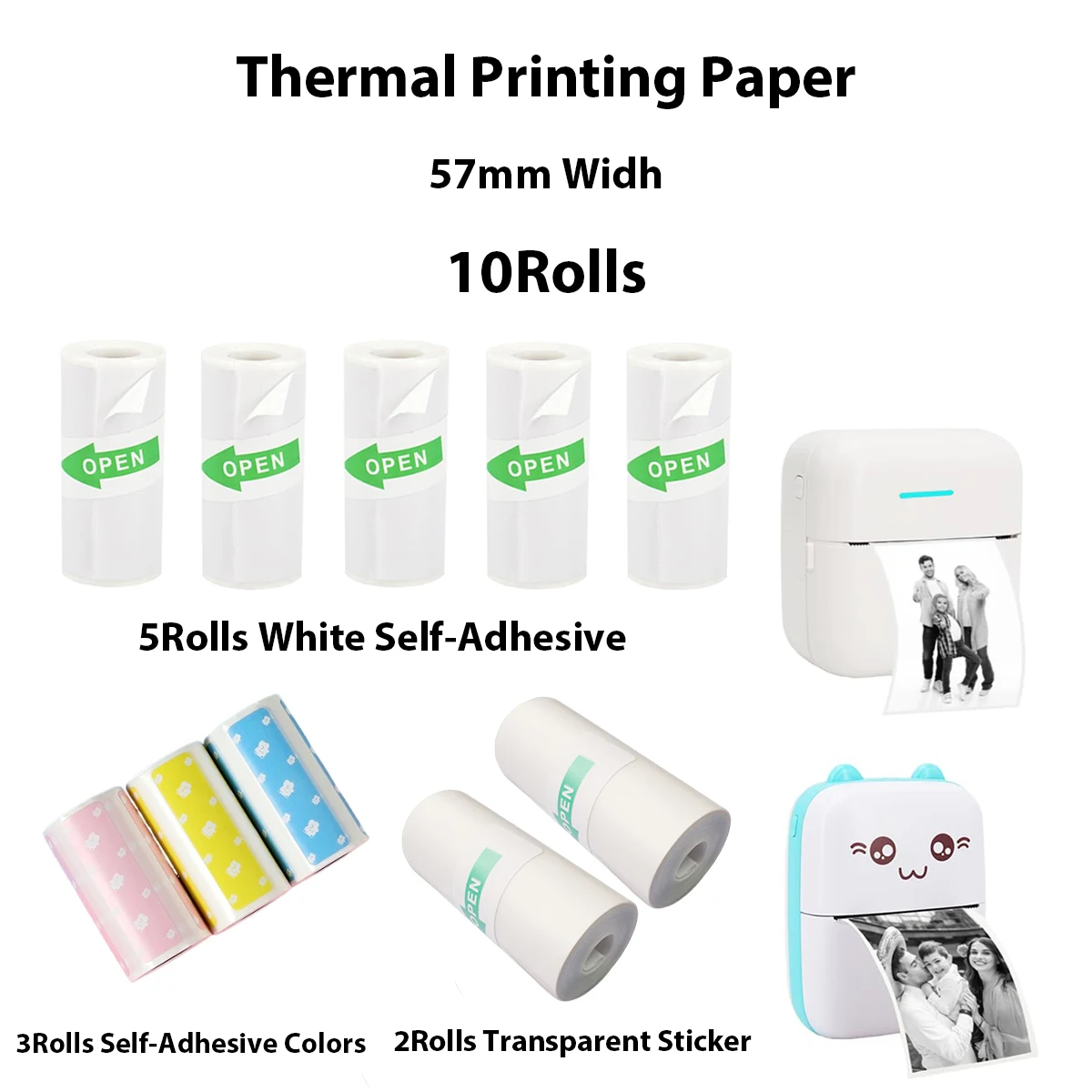 10 Rolls Mini Printer Label Sticker Coloful Self-adhesive Paper Thermal Label Printer Paper Kids Camera Instant Printing Papers