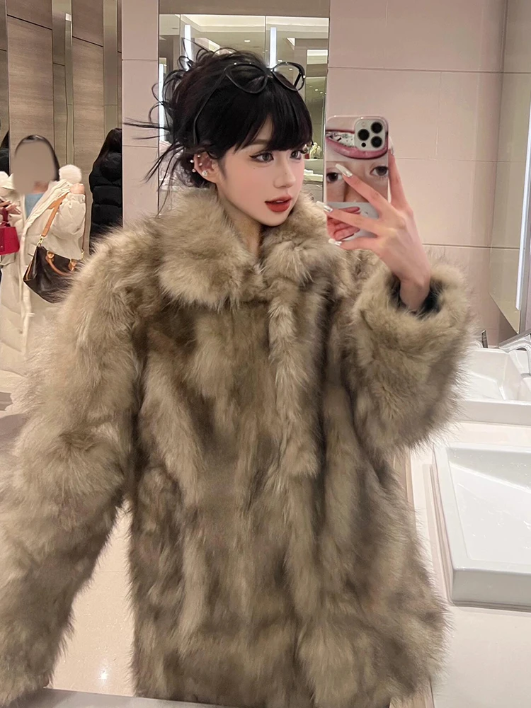 

Корейское утепленное меховое пальто средней длины для женщин: повседневная модная верхняя одежда, экологичное, стройнящее зимнее пальто