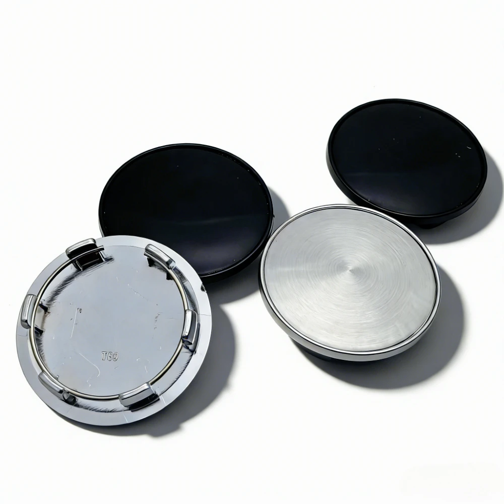 4pcs No Logo Black/Silver Emblem Car Wheel Center Caps O.D 69MM Clips 56MM Wheels Hub Cap Rim Hubcaps Dust Cover Car Accessories
