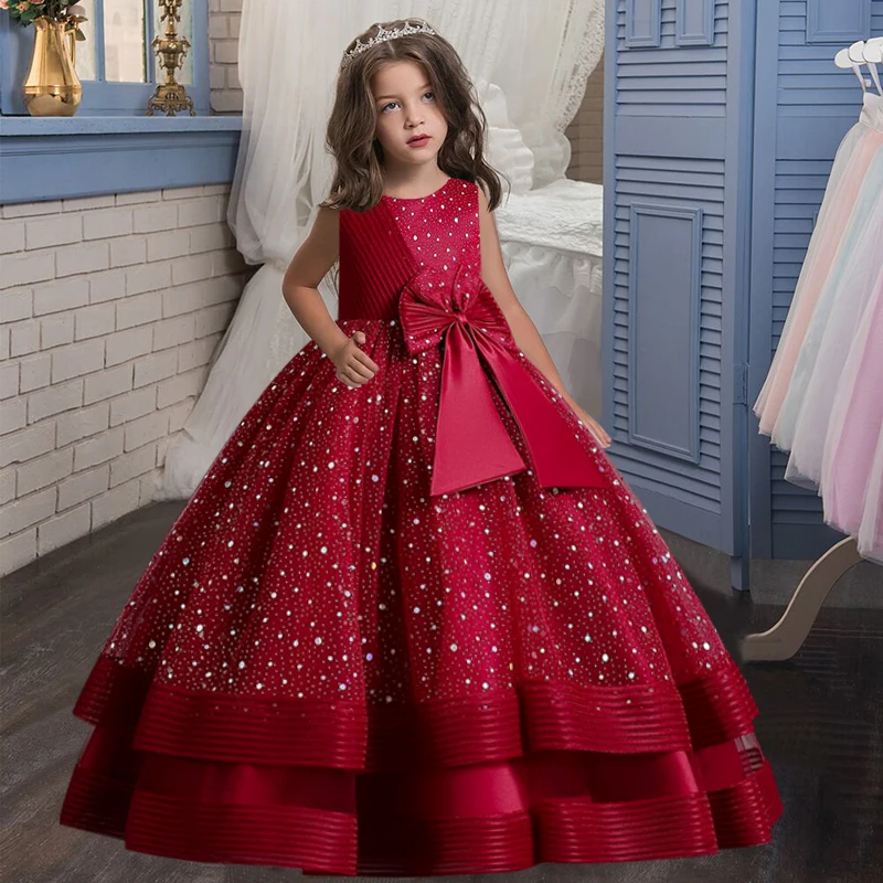 New girl children polka dot tulle lace birthday party dinner party dress girl big butterfly dress new Christmas party princess d