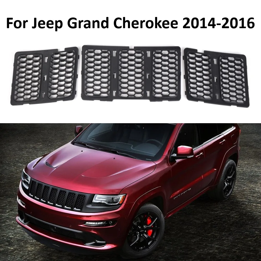 

3PCS Set Car Front Bumper Grill For Jeep Grand Cherokee 2014 2015 2016 Grille Cover Louvered Style 68143073AC 68143074AD