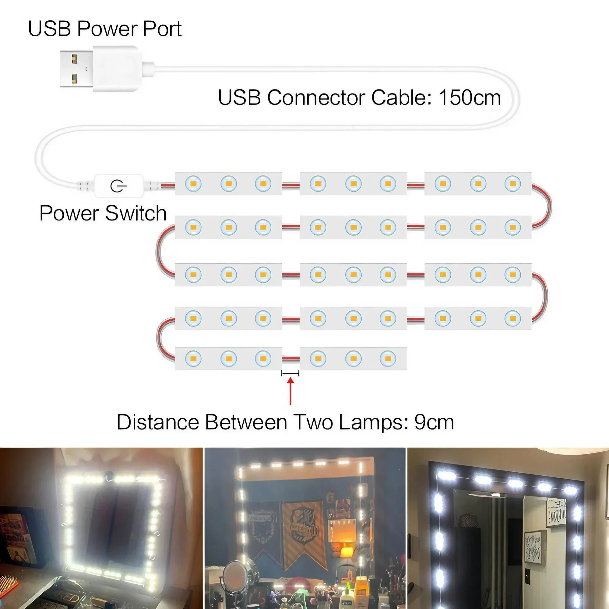 Multi Functional Dimmable USB Touch LED Cosmetic Mirror Light Perfect Lighting Solution for Vanity