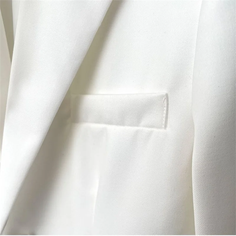 Fashionable White Women's Suit Splicing Three-dimensional Mesh Ribbon Sleeve Top Single Breasted Loose Small FragrantStyleJacket