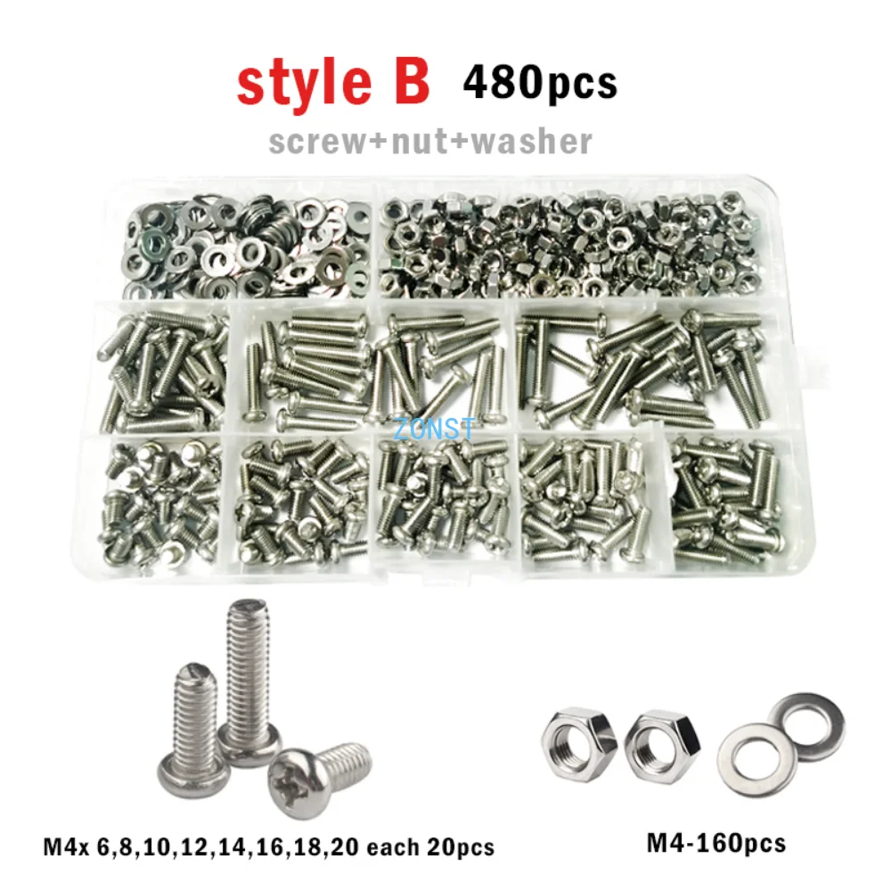 400/2100pcs M1.6 M2 M2.5 M3 M4 M5 Cross Phillips Pan Round Head Screw 304 Stainless Steel Electronic switch Bolt Set Kit Box