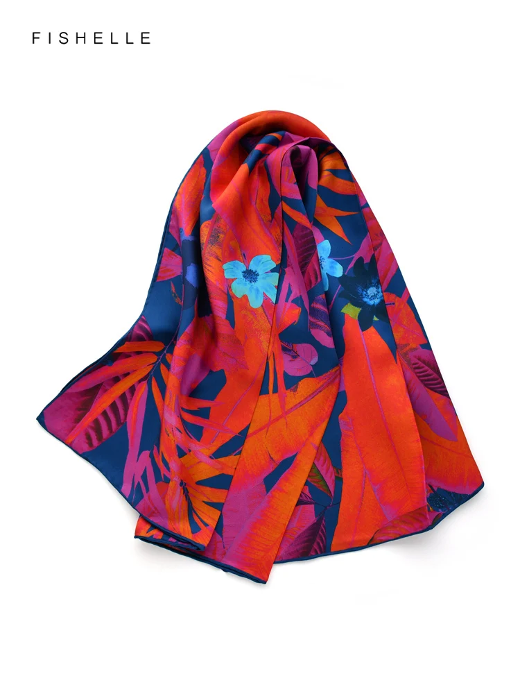 Orange rose red blue flower 100% natural silk scarf women head scarfs luxury real silk twill square hijab scarves lady