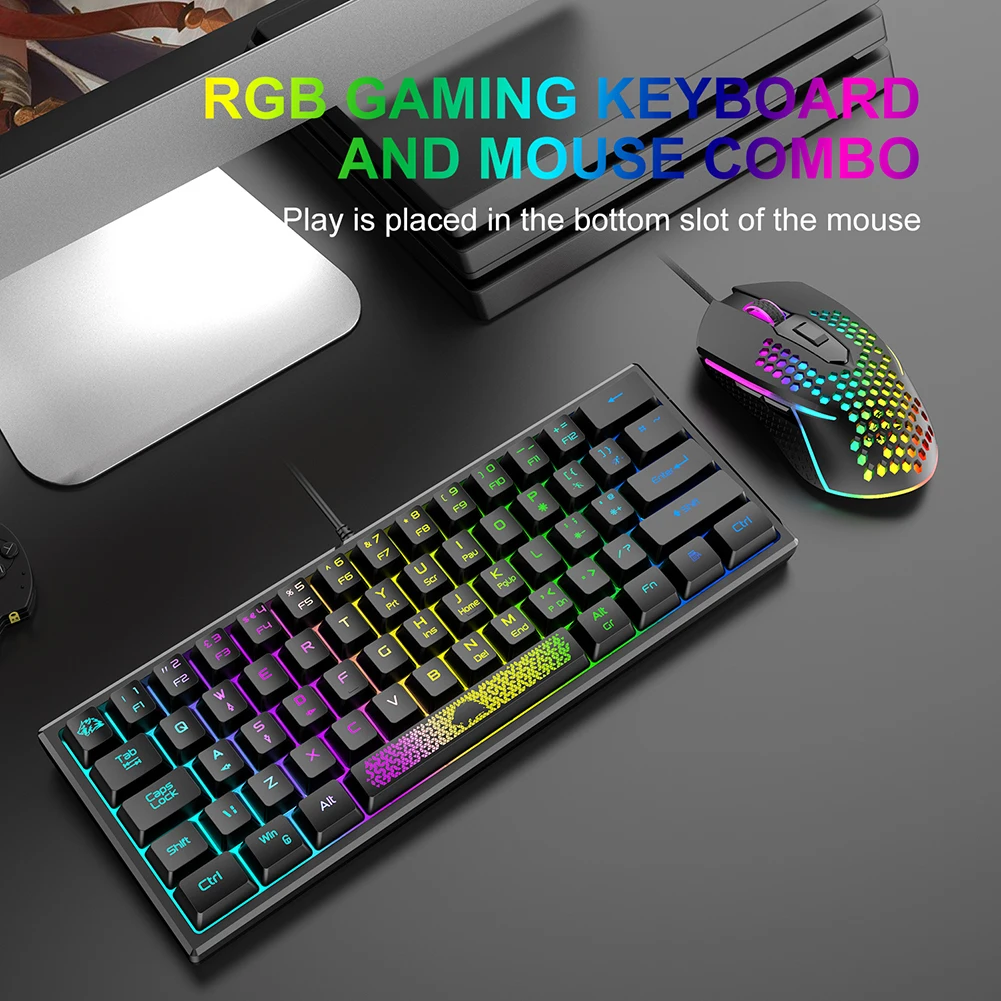 K61 RGB Wired Keyboard 60 Percent Ergonomic Gaming Keyboard 62 Keys USB Mechanical Keyboard Multiple Modes for Laptop PC Tablet