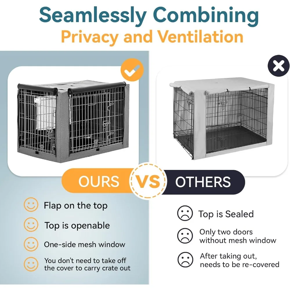 Dog Crate Cover for Wire Dog Crate(30in/36inch/42inch), Single Door/Double Doors, Mesh Window, Flap On The Top and Back