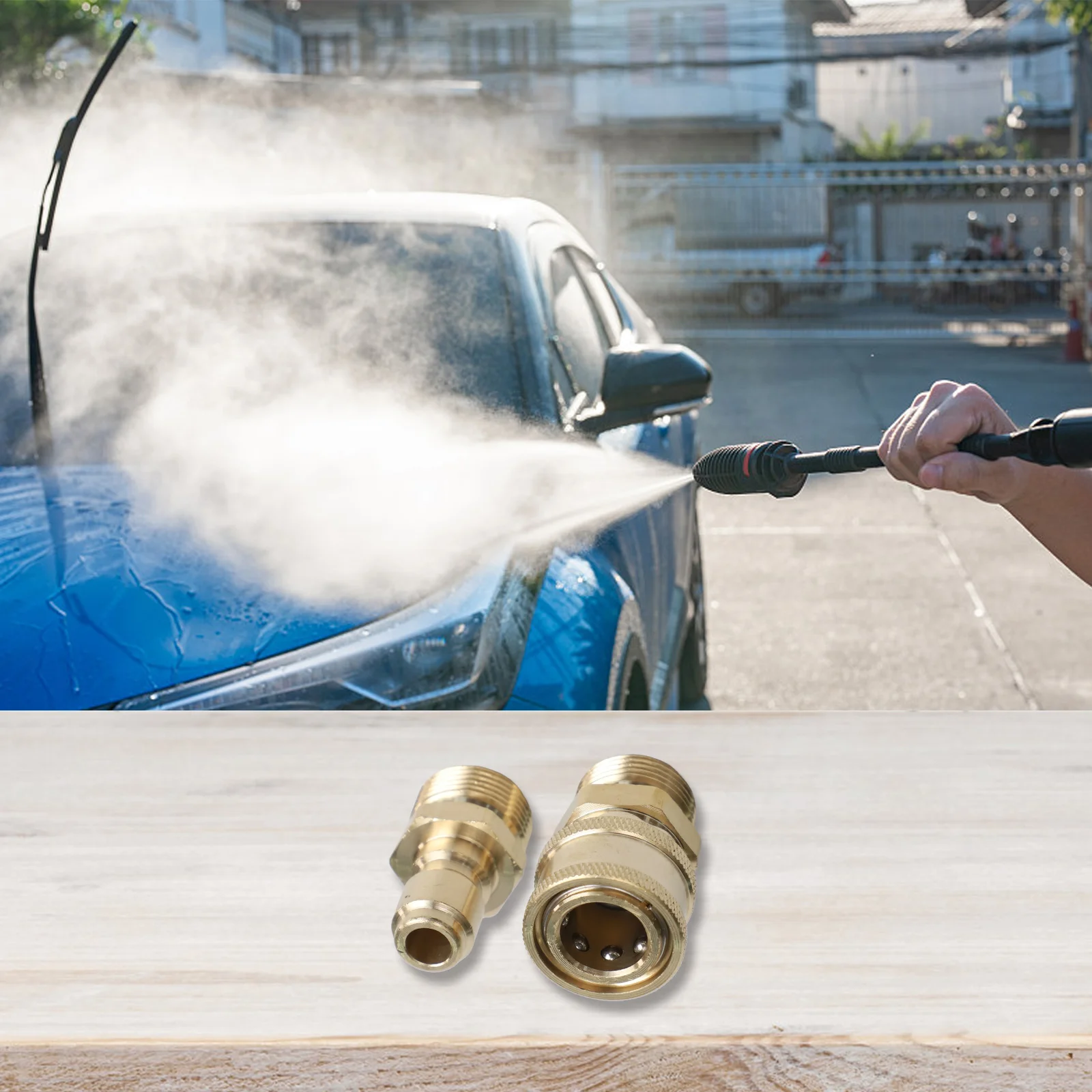 

1 Pair Pressure Washer M22 3/8in Male To M22 Male Adapter All-copper Quick Release Quick-connect Joint Water Pipe Adapter