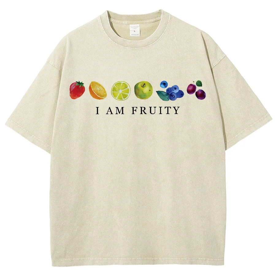 Fashion Women Cotton Washed T-Shirt Summer Fruit Printing Short Sleeve Casual Loose Tee Shirt Vintage Clothes