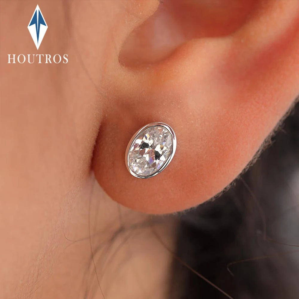 

0.5ct Oval Cut Moissanite Diamond Earrings Bezel Set Solitaire Stud Earrings Anniversary Gift For Women Party Wedding Jewelry