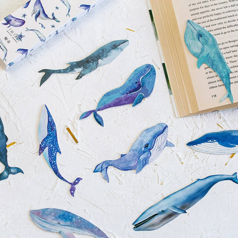 30Pcs Whale Paper Bookmarks Book Accessories Marque Page Cute Stationery Book Mark Separador De Libro School Supplies Bookmark