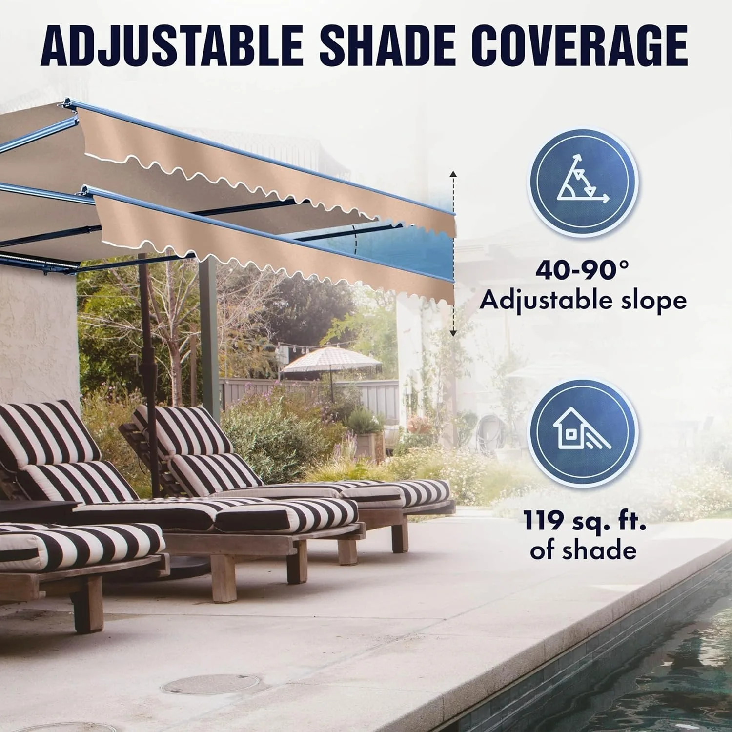 Home Patio Awning | Retractable Handle Crank Deck Canopy | UV Protection Sun Shade | Manual Black Frame, 13x10,Gray/White