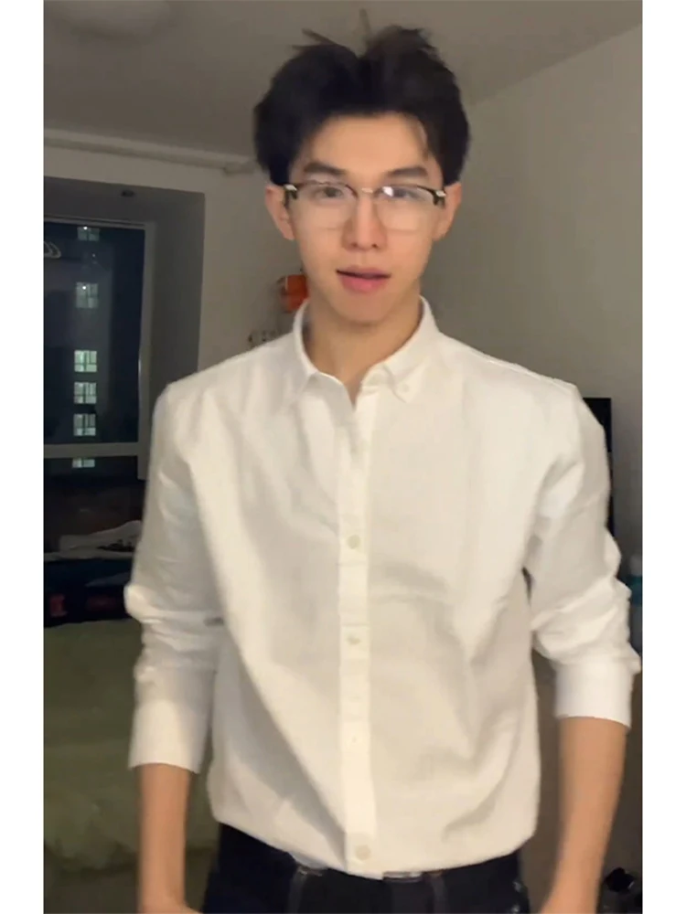 

Мужская легкая базовая футболка Naples White Long Sleeve DK, стиль CleanFit, для молодежи, в британском стиле Preppy