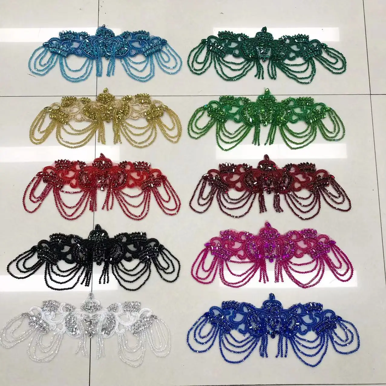 Handmade Beaded Rhinestone Tassel Lace Applique DIY Handmade Dress Wedding Dress Clothing Accessories
