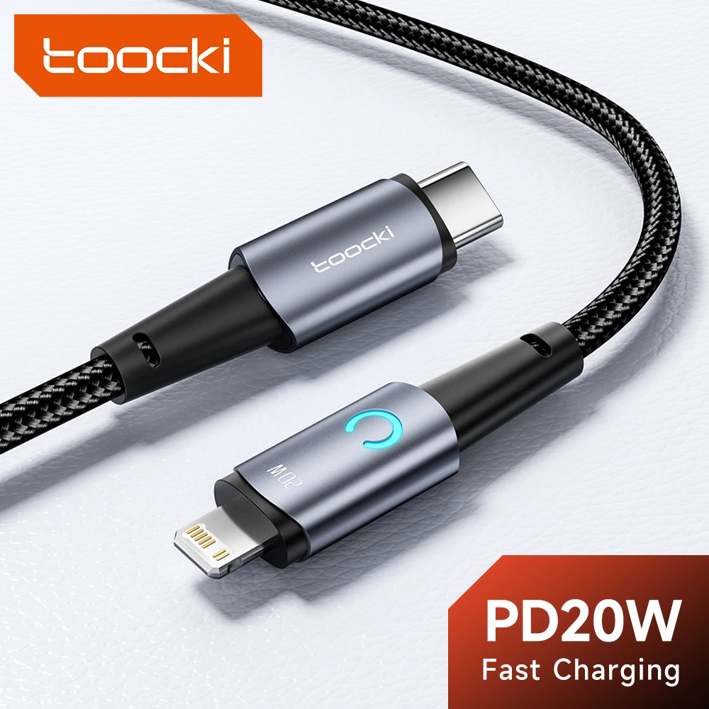Toocki PD 20W 유형 C 케이블 iPhone 14 13 12 Pro Max LED 표시기 USB C-IOS IP Macbook 충전용 고속 충전 데이터 코드