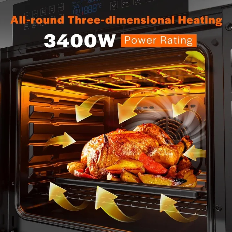 Horno eléctrico de pared individual de convección, 10 funciones de cocina, asador Deluxe de 360 ° con Control táctil sensible en inoxidable, 24"