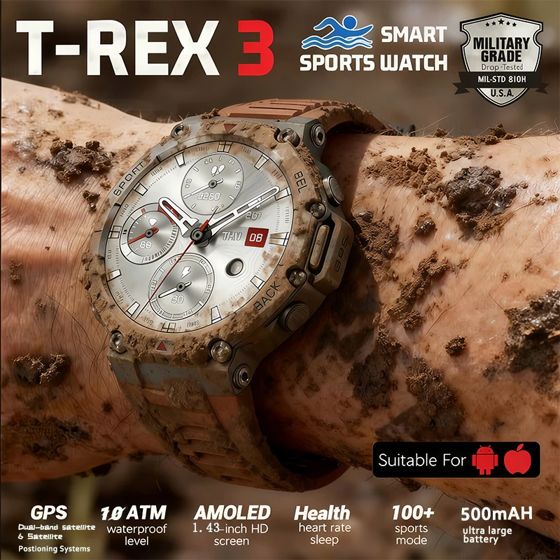 

For XiaomiT-Rex 3 Ultra GPS Smart Watch 5 ATM Waterproof Built-in Dual-band GNSS Compass Military Sport Smartwatch Men 2025 New