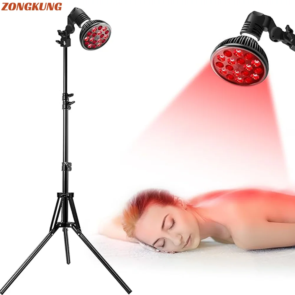 Thérapie par la lumière rouge avec support pour le visage et le corps, nouvelle lampe de thérapie à la lumière rouge 18 gibles avec rouge 660nm et proche infrarouge 850nm chlore