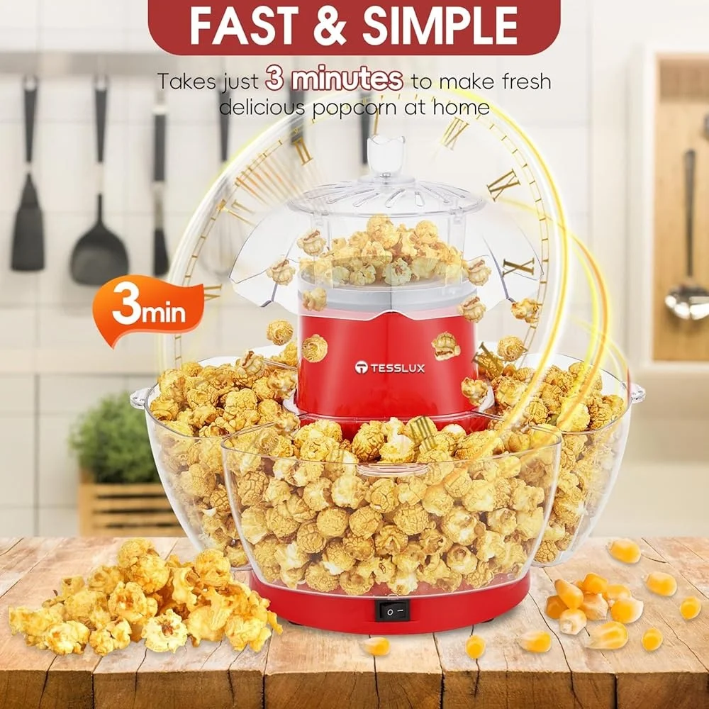 ماكينة صنع الفشار بالهواء الساخن 1200 وات مع 4 أوعية غطاء شفاف لليالي فيلم ظهرت سريعة الفعالة