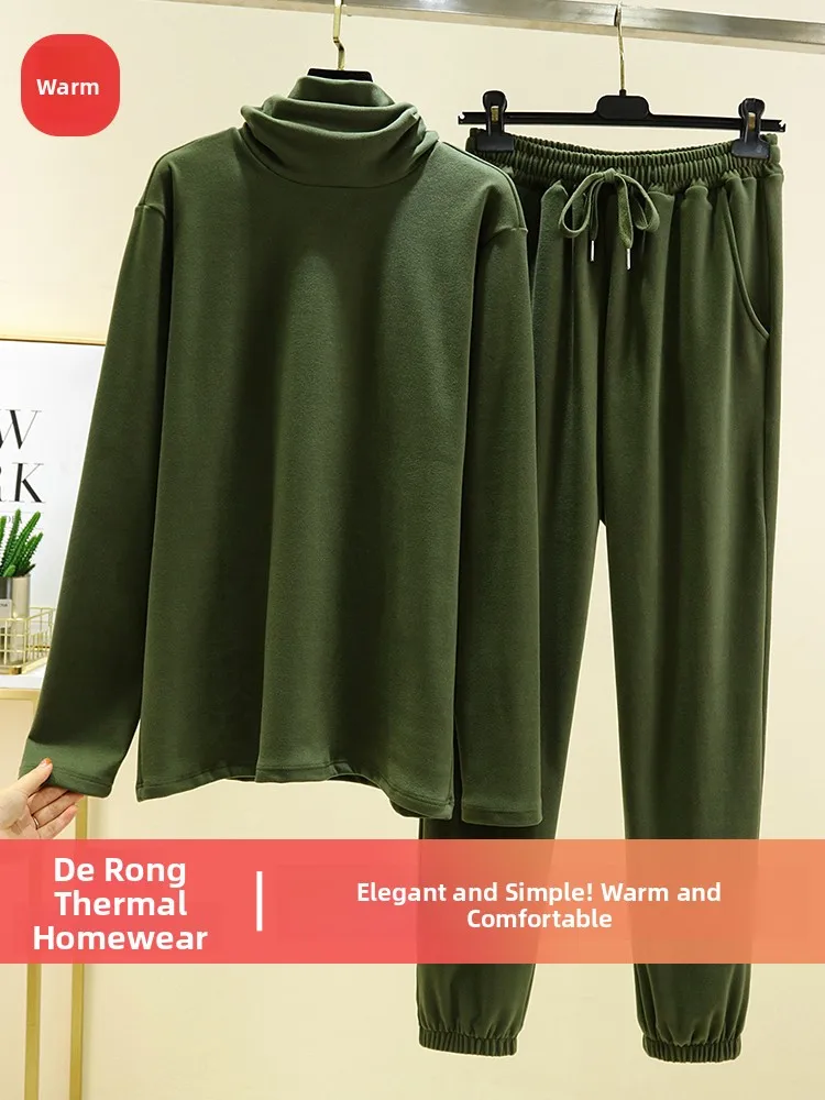 Men's High Collar Thermal Shirt Thickened Leisure Sweatshirt Home Sleepwear Two-Piece Set Winter Long Sleeve Pants for Casual