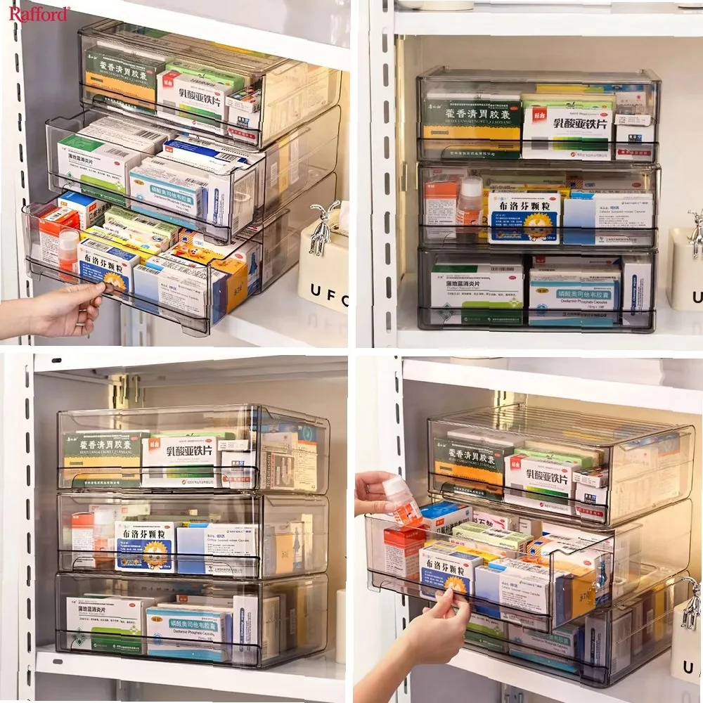 

Rafford 1pc Gray Acrylic Medicine Storage Box, Large Capacity Stackable Pull-Out Medication Organizer