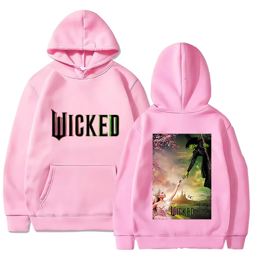 سترة بغطاء للرأس من فيلم Theicked Film Elphaba Glinda التأثيرية بطباعة جرافيك للكبار للجنسين بأكمام طويلة ملابس حفلات الهالوين