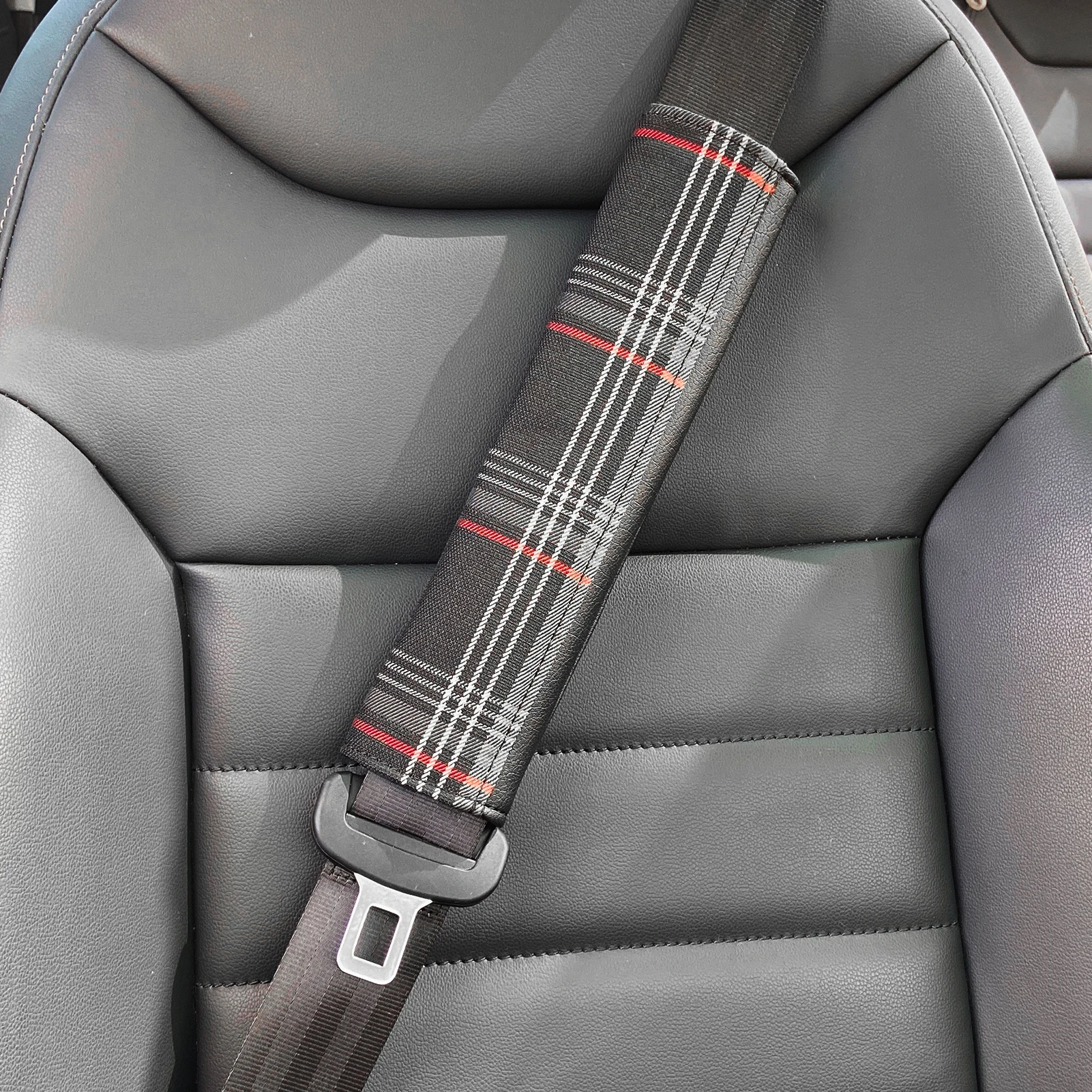 Car Seat Belt Positioner Protector Shoulder Pad with VW MK7 GTD GTE GTI Orange Tartan Fabric Car Seat Belt Covers Accessories