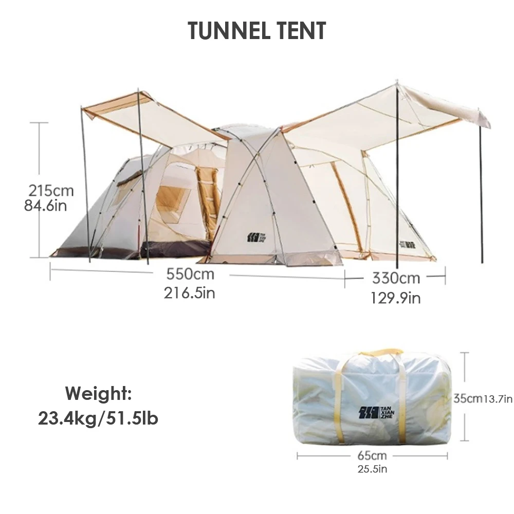 Outdoor Tunnel Tent Camping Large Space Tent Shading Rainproof Travel Hiking Overnight Large Tent Family Outdoor Shelter